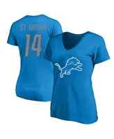 Women's Amon-Ra St. Brown Blue Detroit Lions Plus Fair Catch Name and Number V-Neck T-shirt