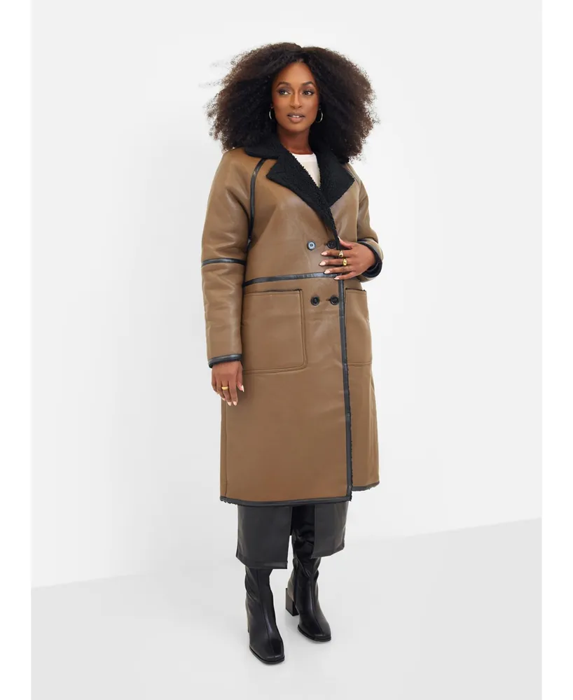 Rebdolls Women's Plus Solstice Faux Leather Sherpa Lined Coat