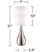 Modern Accent Table Lamp 21" High Brushed Nickel Silver Metal Teardrop White Cylinder Uno Shade Decor for Bedroom Living Room House Home Bedside Night