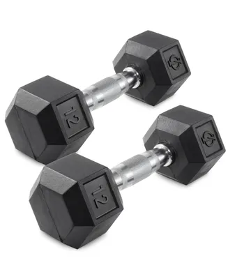 Philosophy Gym Rubber Coated Hex Dumbbell Hand Weights, 12 lb Pair