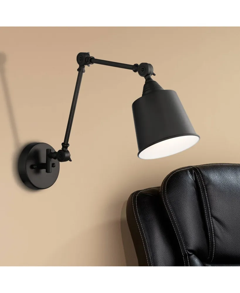 Mendes Modern Industrial Swing Arm Adjustable Wall Mounted Lamp Black Metal Hardwired Down Light Fixture for Bedroom Bedside House Reading Living Room