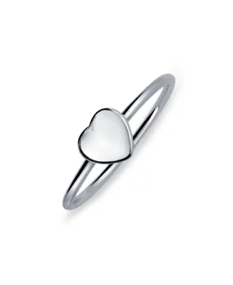 Tiny Minimalist Blank Plain Flat Heart Shape Signet Ring For Teen Women .925 Sterling Silver