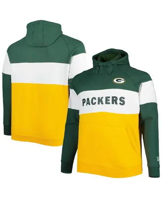 Men's New Era Green, Gold Green Bay Packers Big and Tall Current Team Colorblock Fleece Raglan Pullover Hoodie