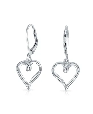 Bling Jewelry Open Heart Shaped Sterling Silver Dangle Lever back Earrings For Women For 1.5 Inches