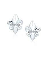 Bling Jewelry Spiritual Ancient Symbol Lily Flower Fleur De Lis Pave Cz Accent Fleur De Lis Stud Earrings For Women Lightweight Cz Accent Sterling Sil