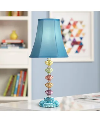 Bohemian Traditional Chic Style Accent Table Lamp 21" High Multi Colored Stacked Glass Teal Blue Orchid Bell Shade Decor for Kids Girls Living Room Be