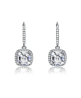 Sterling Silver White Gold Plated White Cubic Zirconia Radiant Square Drop Earrings