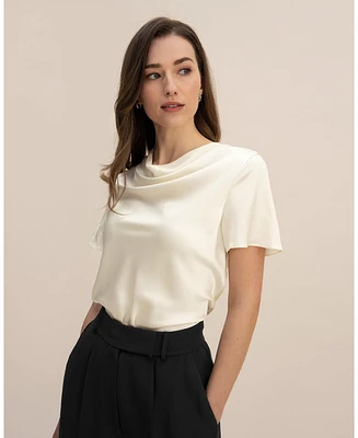 Lilysilk Women's Cowl Neck Short Sleeves Silk T-Shirt