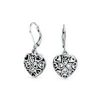 Bling Jewelry Open Lightweight Clover Flower Filigree Multi Heart Shape Puff Hearts Drop Dangle Earrings For Women Oxidized Sterling Silver Lever back