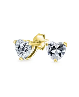 2CT Cubic Zirconia Heart Shaped Cz Solitaire Stud Earrings For Women Girlfriend 14K Gold Plated Sterling Silver 8MM