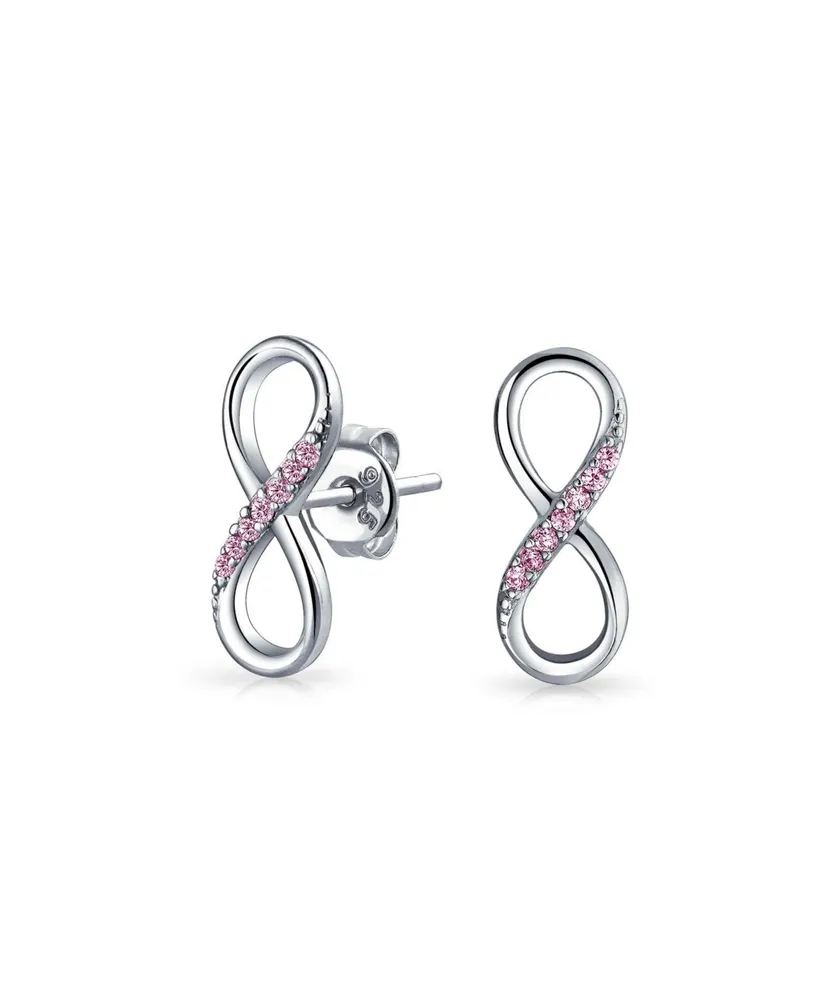 Bling Jewelry Classic Cubic Zirconia Eternity Pink Cz Accent Pave Love Knot Symbol Eternity Infinity Stud Earrings Sterling Silver