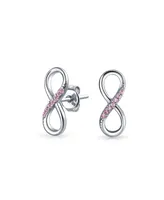 Bling Jewelry Classic Cubic Zirconia Eternity Pink Cz Accent Pave Love Knot Symbol Eternity Infinity Stud Earrings Sterling Silver