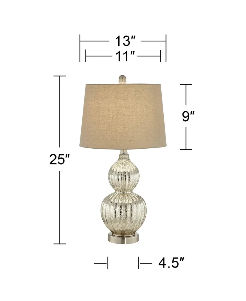 Lili 25" High Fluted Modern Country Cottage Table Lamp Silver Mercury Glass Single Beige Shade Living Room Bedroom Bedside Nightstand House Office Hom
