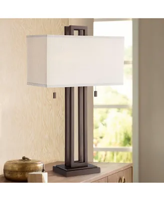 Gossard Modern Industrial Table Lamp 30" Tall Bronze Brown Open Metal Off White Rectangular Box Shade for Bedroom Living Room House Home Bedside Night