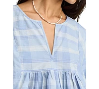 Lucky Brand Women's Cotton Plaid Popover Top