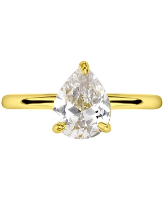 Cubic Zirconia Pear Solitaire Engagement Ring 14k Gold-Plated Sterling Silver
