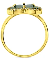 Malachite & Cubic Zirconia Butterfly Halo Ring 14k Gold-Plated Sterling Silver