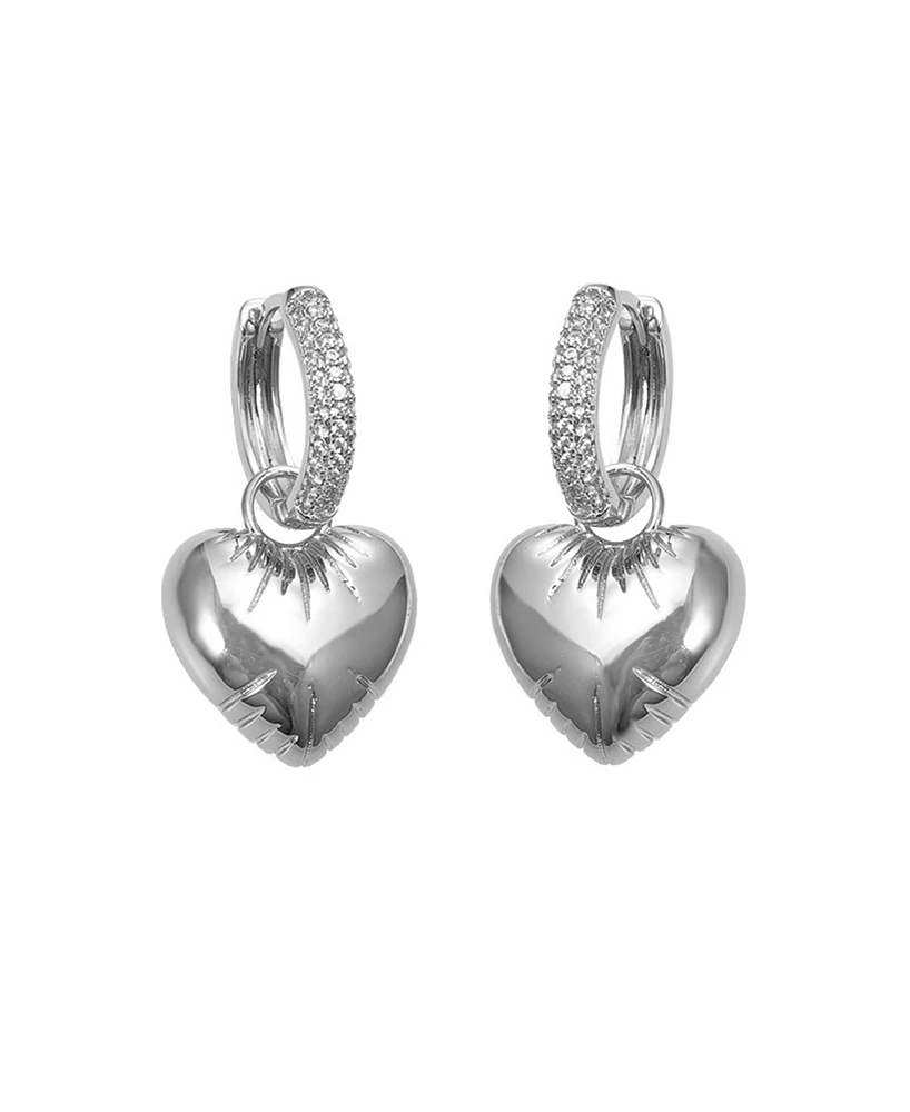 by Adina Eden Pave Dangling Puffy Heart Huggie Earring