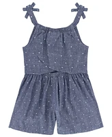 Tommy Hilfiger Toddler Girls Romper Printed Chambray Drawstring Straps Romper, 1 Piece Set