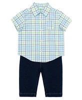 Little Me Baby Boys Plaid Button Front Shirt and Pants Set