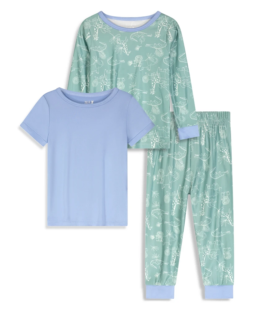 Max & Olivia Toddler Boys Snug Fit Pajama with Pant, Long Sleeve T-shirt and Short Sleeve T-shirt, 3 Piece Set