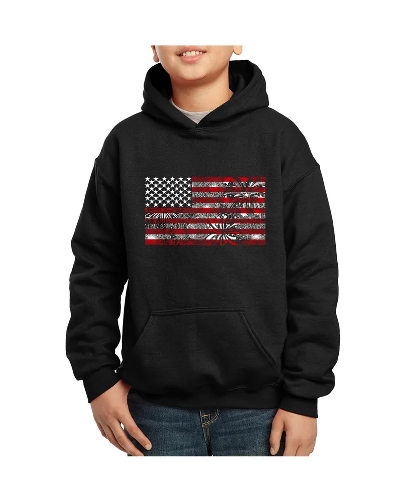 Boy's Word Art Hooded Sweatshirt - Fireworks American Flag