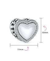 Bling Jewelry Valentine Crystal Accent Edge Love Heart Shape Charm Bead Oxidized Sterling Silver Fits European Bracelet