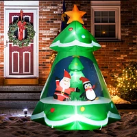 Homcom 7FT Lighted Inflatable Christmas Tree with Santa Claus and Penguin