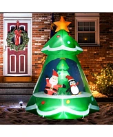 Homcom 7FT Lighted Inflatable Christmas Tree with Santa Claus and Penguin