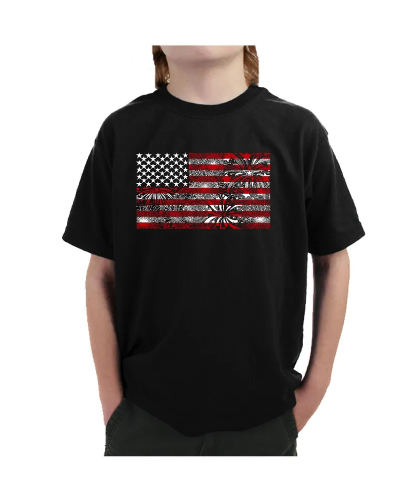 Boy's Word Art T-shirt - Fireworks American Flag