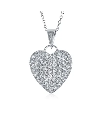 Bling Jewelry Elegant Large Pave Cubic Zirconia Cz Puff Heart Shape Pendant Necklace For Women Sterling Silver Filigree Back