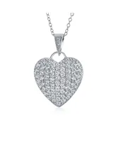 Bling Jewelry Elegant Large Pave Cubic Zirconia Cz Puff Heart Shape Pendant Necklace For Women Sterling Silver Filigree Back