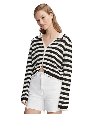 Tommy Jeans Women's Crochet Striped Collared Cardigan