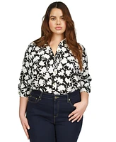 Michael Michael Kors Plus Size Long-Sleeve Floral Shirt