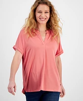 Style & Co Women's Split-Neck Short Sleeve Knit Shirt