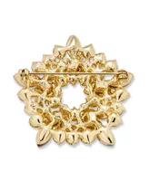 Bling Jewelry Large Two Tone Golden Crystal Fashion Holiday Circle Wreath Scarf Brooch Pin Gold Silver Plated