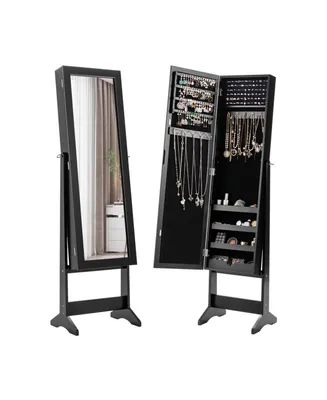 Mirrored Standing Jewelry Cabinet Storage Box-Black