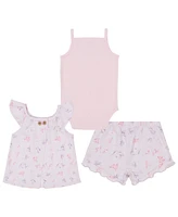 Calvin Klein Baby Girls Ribbed Bodysuit, Slub Jersey Floral Print Tank and Shorts, 3 Piece Set