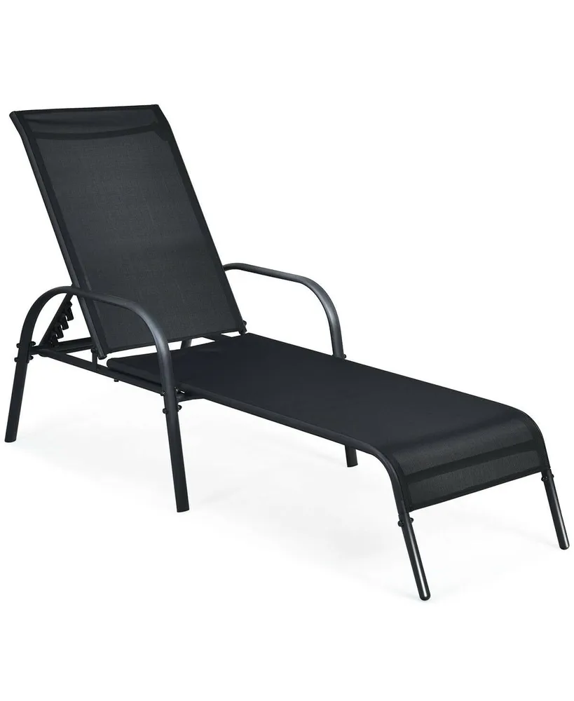 Adjustable Patio Chaise Folding Lounge Chair with Backrest-Black