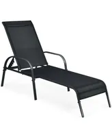 Adjustable Patio Chaise Folding Lounge Chair with Backrest-Black