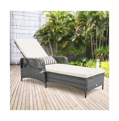 Outdoor Chaise Lounge Chair Recliner with 6-Level Backrest Cushion and Pillow
