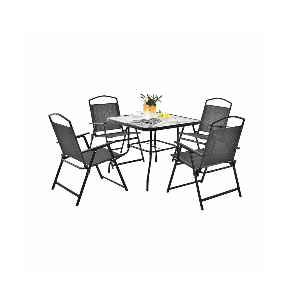 Patio Dining Set for 4 with Umbrella Hole-Gray