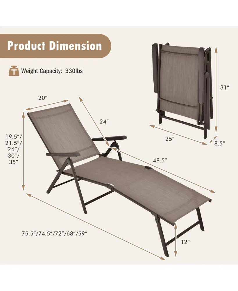 Patio Foldable Chaise Lounge Chair with Backrest and Footrest-Brown