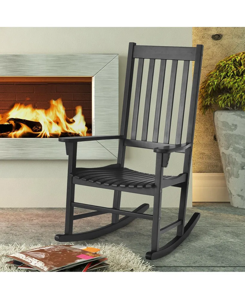 Indoor Outdoor Wooden High Back Rocking Chair-Black