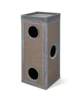 39" Tall Cat Condo with Scratching Posts and 3 Hideaways and 4 Soft Plush Cushions-Gray