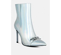Firefly Metallic Chain Embellished Stiletto Ankle Boots