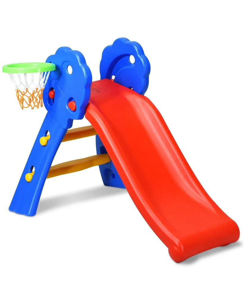 2 Step Indoors Kids Plastic Folding Slide with Basketball Hoop