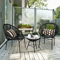 3PCS Patio Acapulco Furniture Bistro Set with Glass Table-Black