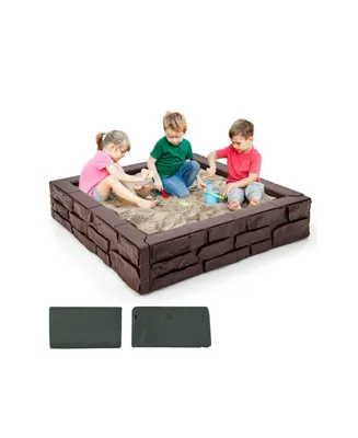 2-In-1 Hdpe Kids Sandbox with Cover and Bottom Liner-Brown