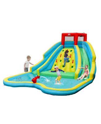 Double Side Inflatable Water Slide Park with Climbing Wall for Outdoor Without Blower